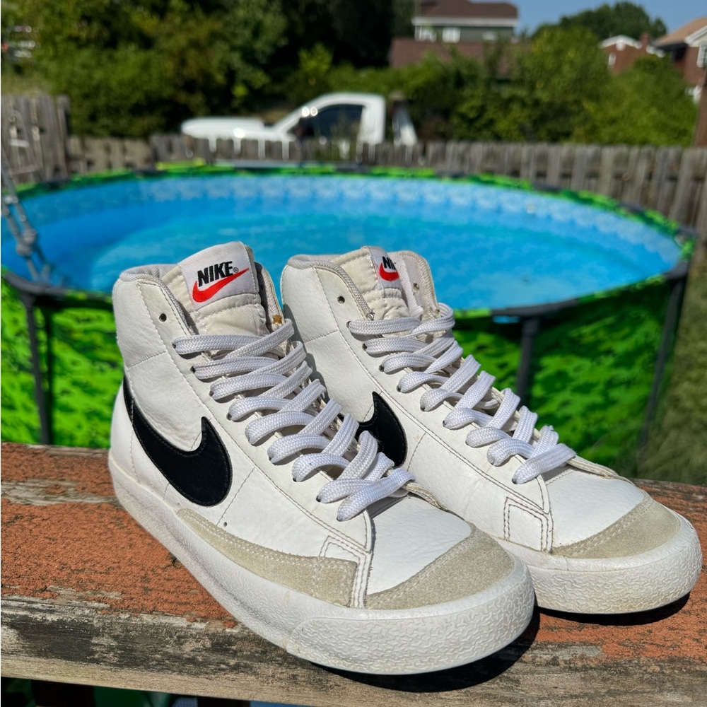 Nike White and Black High-Tops with Red Logo